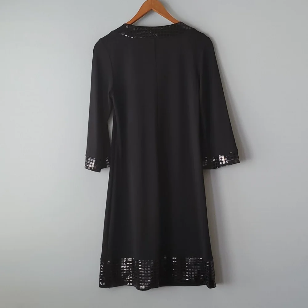 Blue Sage Black Scoop Neck Metallic Shift Mini Dress NWOT Womens Medium - Picture 5 of 8